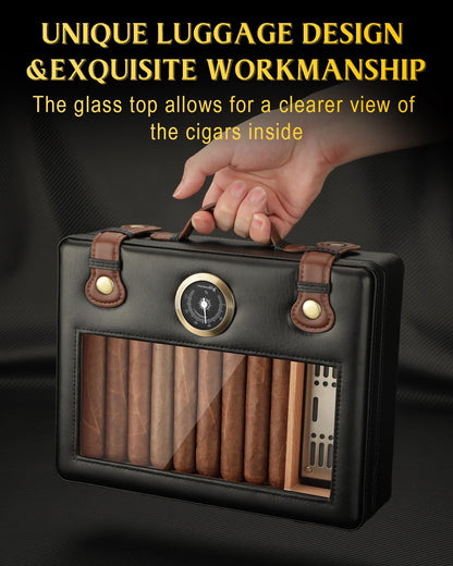 FANKAI Cigar Humidor, Cigar Box with Hygrometer Humidifier and Divider, Glass Top Cedar Wood Storage Case for 30pcs-50pcs Cigars,Travel Cigar Accessories