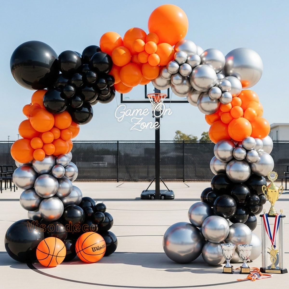133pcs Orange Black Silver Balloons Garland for Halloween Decorations, Graduation, Basketball Theme Decorations, Party Backdrop, Birthday, Haunted House, Trick or Treat Party Supplies
