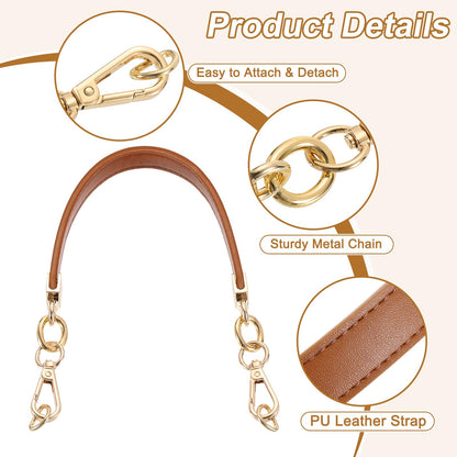 uxcell Leather Purse Handle, 40cm/15.75" Short PU Purse Replacement Strap for Women's Handbag Underarm Bag Tote (Brown)