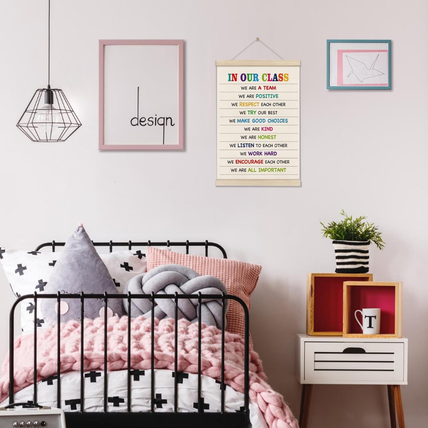 DOI-LANEE In Our Class Sign - Positive Affirmations Posters Hanger Frame, Motivational Inspirational Wall Decor for Classroom, Class Canvas Wall Art 16x12 Inch