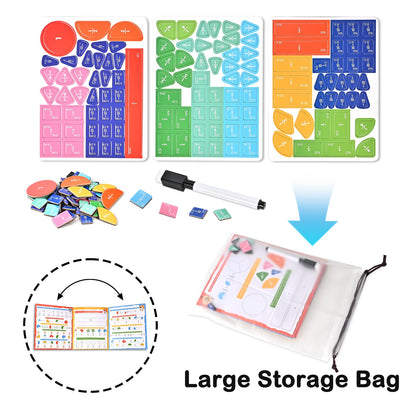Magnetic Fraction Demonstration Book with Magnetic Fraction Tiles & Circles, Hands-On Fraction Manipulatives for Kids, Visual Math Learning Set for Classroom, Homeschool & Early Math Practice