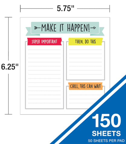 Carson Dellosa Aim High Notepad 3-Pack Set, Note Pads for To Do List, Goals, Checklist, and Classroom Organization Stationary, Desk Accessories and Office Supplies