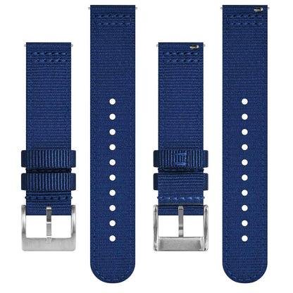 BISONSTRAP Men’s Nylon Watch Bands, Two-Piece Military Watch Straps, Quick Release, Brushed Buckle, 20mm, Blue (Silver Buckle)