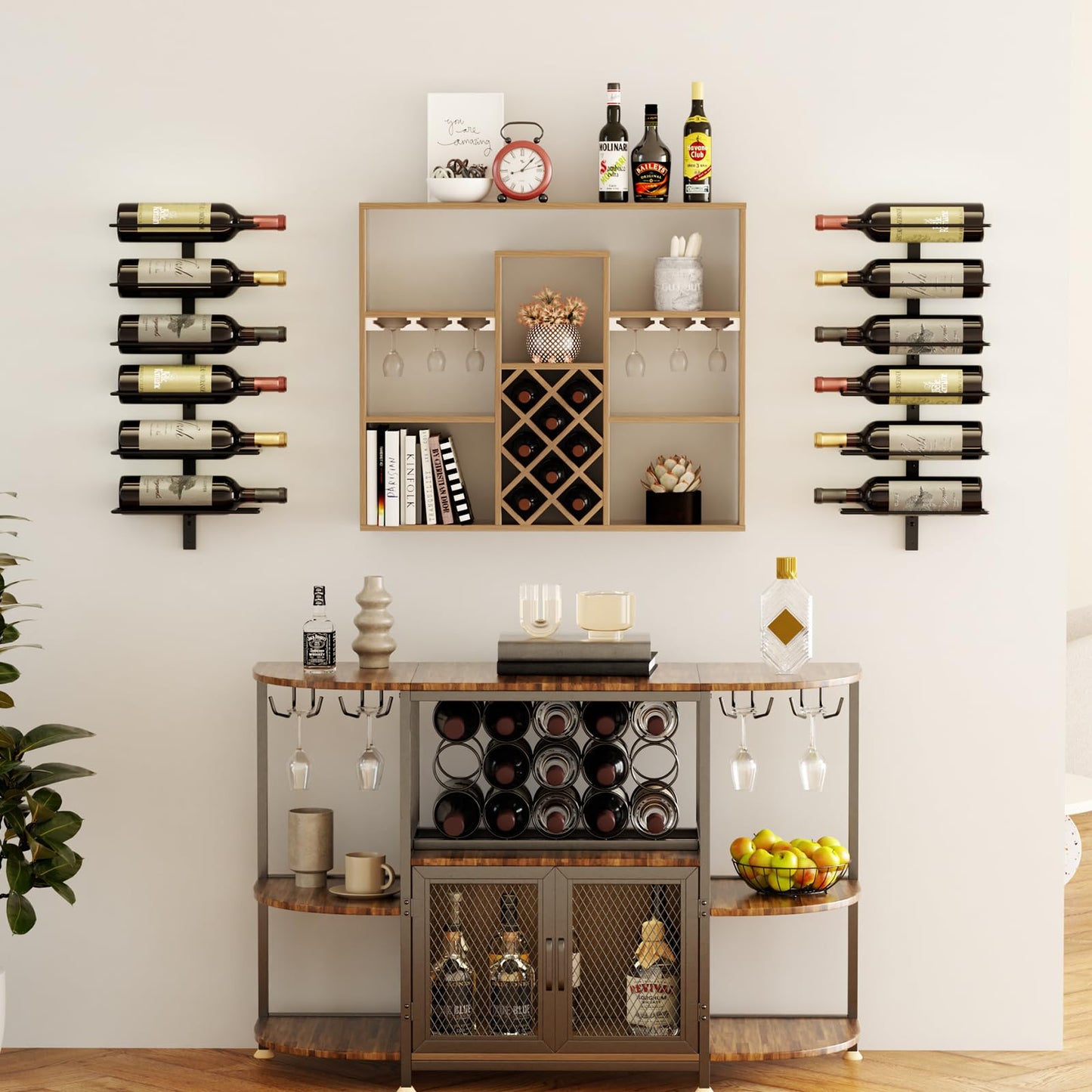 B4Life Wine Rack and Holder Wall Mounted 12 Bottles, Metal Hanging Mount Racks for Wall, Liquor, Champagne for Bottles Storage Home Bar, Cellar and Kitchen, Dining Room (Black, 12 Bottle)