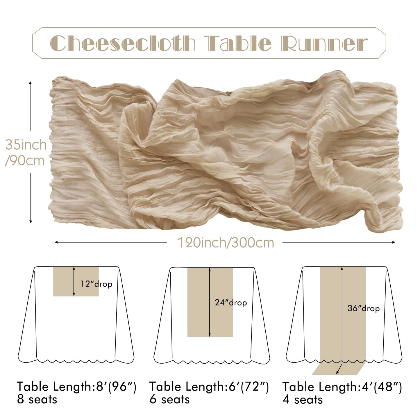 IVAPUPU 2 Pcs Cheesecloth Table Runner - 10ft Nude Boho Gauze Cheese Cloth Table Runners for Baby Shower Decorations Wedding Party Summer Garden Farmhouse