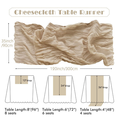 IVAPUPU 2 Pcs Cheesecloth Table Runner - 10ft Nude Boho Gauze Cheese Cloth Table Runners for Baby Shower Decorations Wedding Party Summer Garden Farmhouse