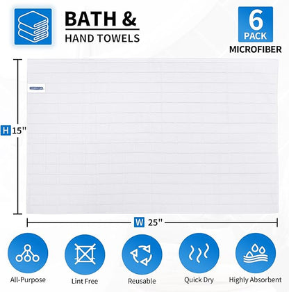 HOMERHYME White Hand Towels, 6 Pack 25''*15'' Microfiber Hand Towels