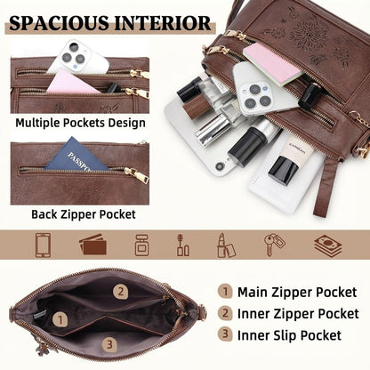 HAYRVANE Crossbody Bags for Women,Vegan Leather Cell Phone Purse with Tassel Multi Pocket Travel Shoulder Handbags Coffee