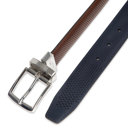 Cole Haan Men's Reversible Perforated Dress Belt, Brown/Navy, 36