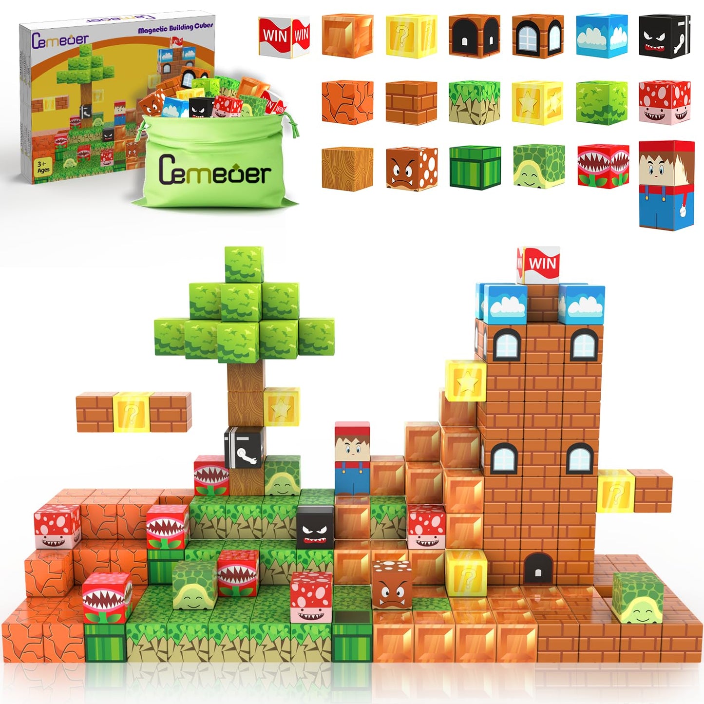 CEMECER Magnetic Blocks, 48PCS 1in Game Magnetic Building Blocks Toy for Kids Build Cubes, Stacking Magnetic Tiles, Sensory Montessori Construction Game Toys, Boys Girls Christmas Birthday Gifts.