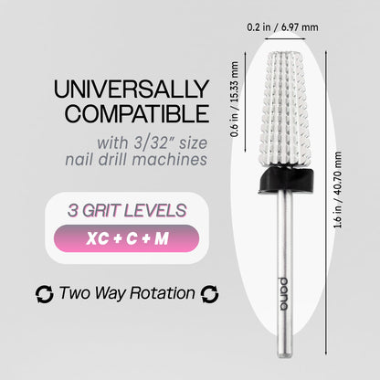 PANA Nail Carbide 5 in 1 Bit - Two Way Rotate use for Both Left and Right Handed - Fast Remove Acrylic or Hard Gel - 3/32" Shank - Manicure, Nail Art, Drill Machine (Fine - F, Silver)