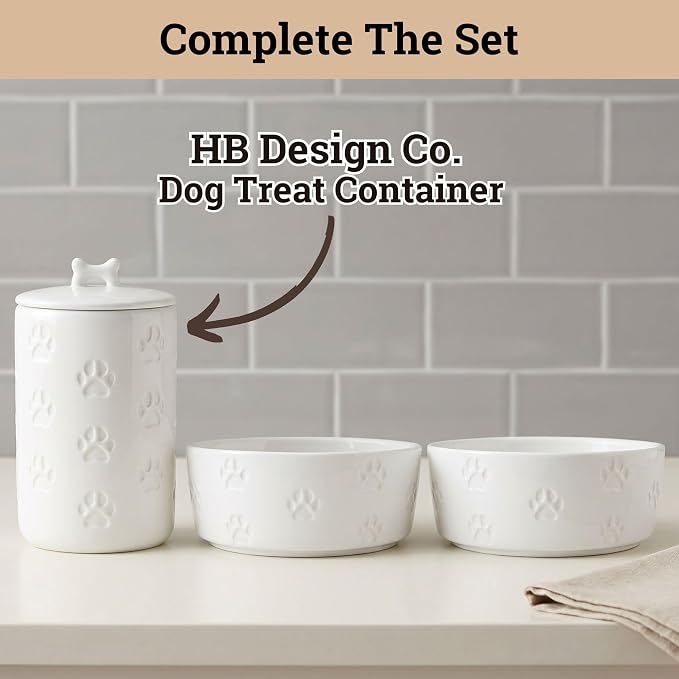 Ceramic Dog Bowl Set of 2 with Anti-Skid Base - 7.5" Wide x 3" Tall Ceramic Dog Bowls for Large Dogs - 6 Cup Capacity Food and Water Bowls for Dogs - Rubber Bottom Pet Bowl Set of 2 for Large Pets