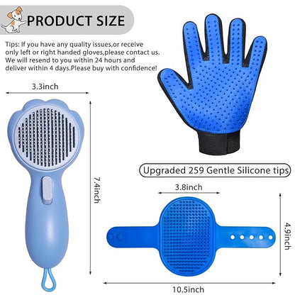 Cat Grooming Glove Brush,Self-Cleaning Slicker Pet Brush for Short and Long Haired pats,Dog Bath Brush for Shedding and Grooming,Removes Loose Hair and Tangles,Promote Circulation