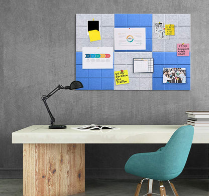 Uoisaiko Large Felt Board Tiles for Wall with 30 Push Pins, 11.8"x11.8" Pack of 6 Pin Board Notice Boards for Home Office Kitchen, Bulletin Board Wall Tiles for Photos Memos (Blue+Grey, 6 Pack)