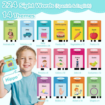 Alotwan Bilingual Talking Flash Cards Spanish/English, Learning Sensory Toys for Autistic Children, 224 Sight Words Español Speech Therapy Kids Toys Beginner, Birthday Gift for Little Boys and Girls