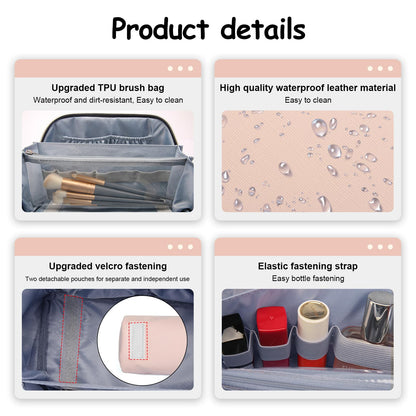 BOYATU Travel Makeup Bag Organizer Cosmetic Bag: 3 Pcs Set Make up Bags for Women with Handle - Waterproof Vegan Leather Toiletry Bags Travel Essentials Pouch with Compartments (A-09-Pink)
