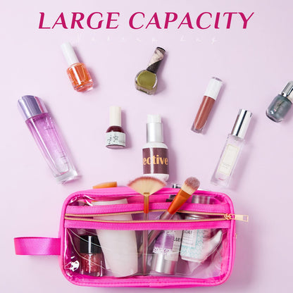 Pinkunn 3 Pcs Clear Makeup Bags Tsa Approved Toiletry Bag with Handles Cosmetic Bags with Zipper Small Clear Travel Toiletry Bag for Women Carry-on Travel Essentials(Black, White, Rose Red)