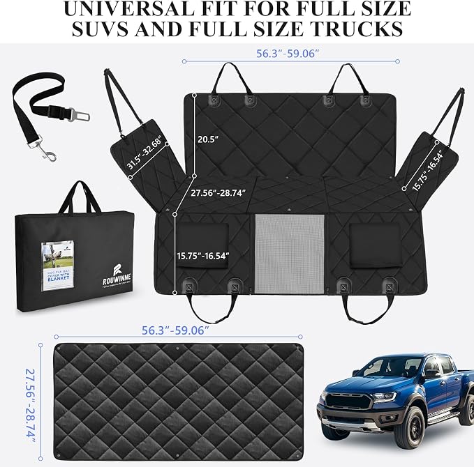 Back Seat Extender for Dogs Truck-Large Space, Dog Pet Seat Cover Back Seat with Blanket, Backseat Dog Hammock for Crew Cab Trucks F150, RAM1500, Sierra, Tundra, Silverado