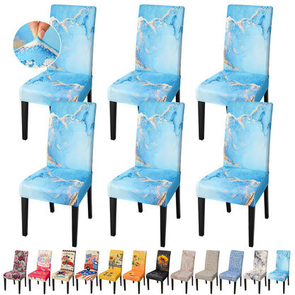 JQinHome Ink Art Painting Chair Covers for Dining Room Set of 6, High Stretch Removable Washable Parsons Chair Slipcover for Home Party Hotel Wedding Ceremony (Blue Marble,6PCS)