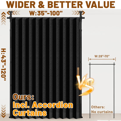 AJAZZ Room Divider Curtain (Black, W100 x L84 in, 1 Panel)+ Tension Curtain Rod No Drilling (H) 43-120×(W) 35-100 in, for Privacy/Soundproof Curtains, Heavy Duty Wall Separator