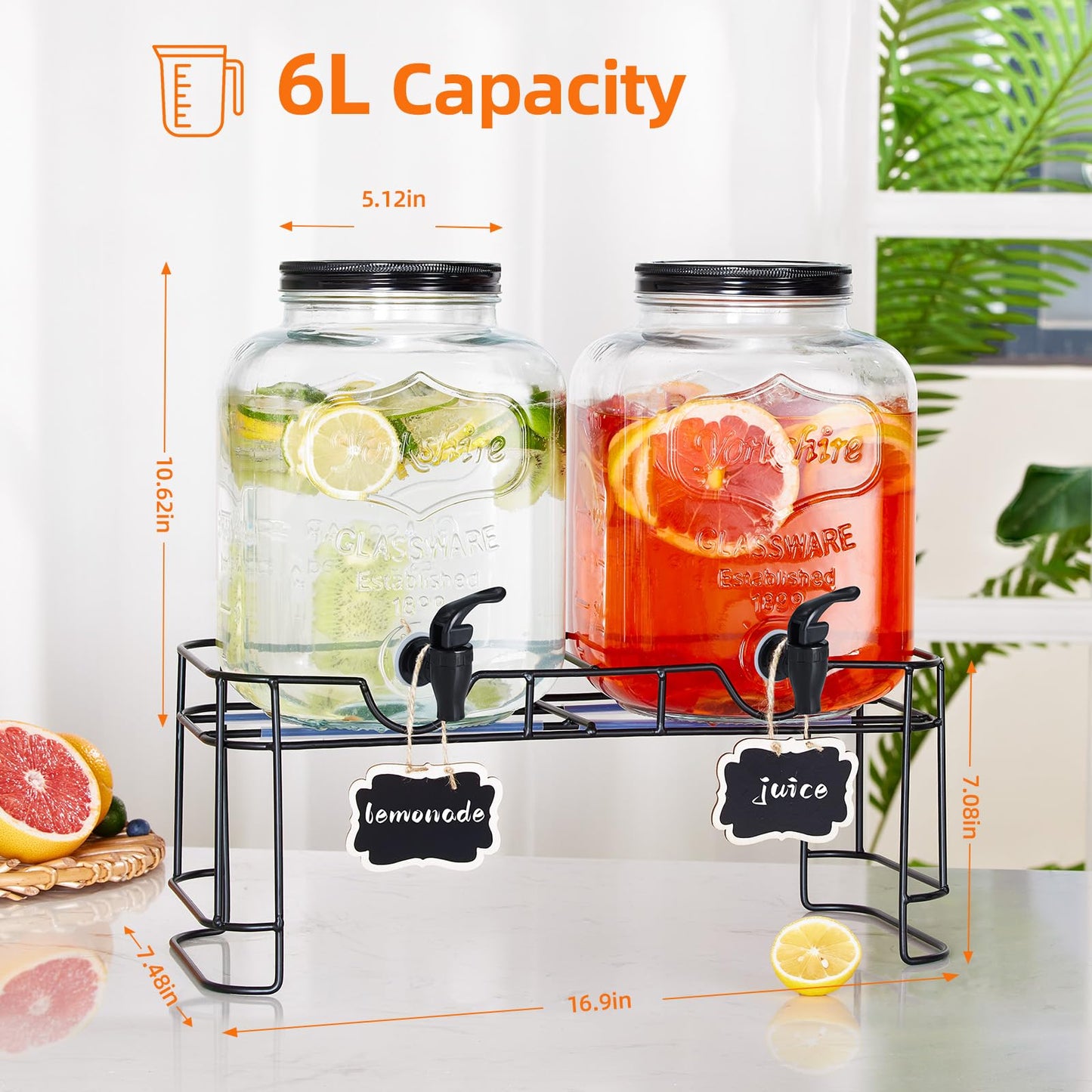 2 PCS 1.5 Gallon Drink dispenser For Parties, Beverage Dispenser With Stand, Large Water Drink Dispensers With Spigot for BBQ, Picnic, Party, Ideal for Lemonade,Juice, Tea, and Party Drinks