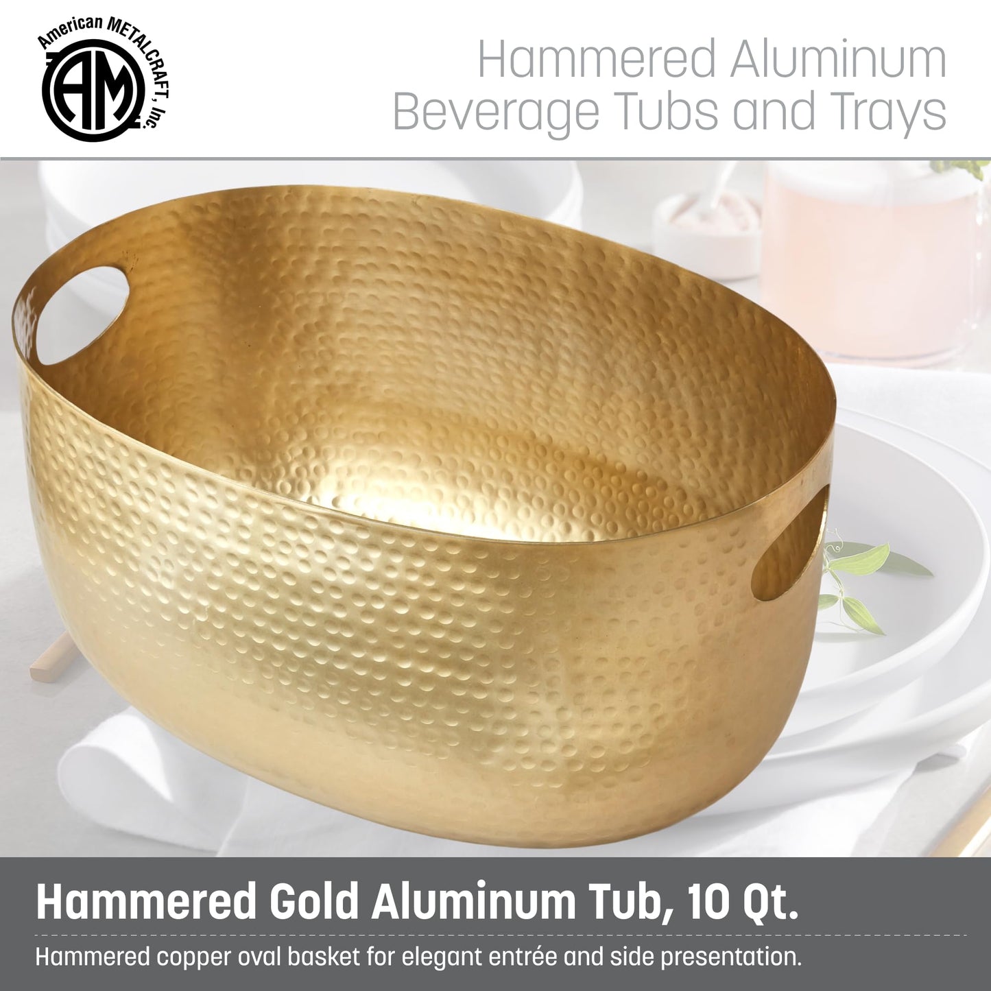 American Metalcraft Aluminum Beverage Tub - Large Party Serving Solution with Handles for Drinks, 320oz, Gold