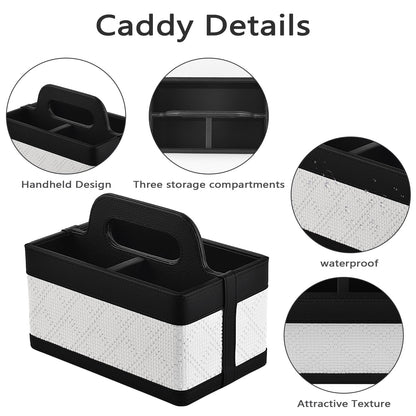 RHCSZ Desk Organizer Caddy with Handle-Portable PU Leather Remote Control Holder-Nightstand Dresser Tote Storage for Sunglasses,Comb,Small iPad,Pen,Heater Controllers,Cosmetics and Office Supplies
