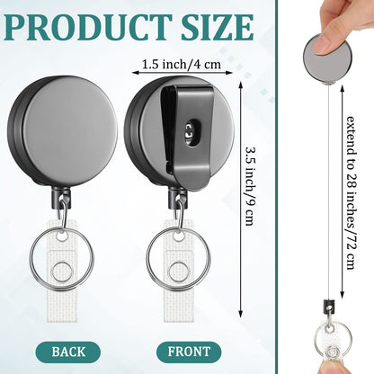 Leelosp 20 Pack Heavy Duty Retractable Badge Holder Reel Metal ID Badge Holder with Belt Clip Keyring Retractable Clip Bulk Card for Work Employee Doctor Nurse Gifts (Glossy Grey)