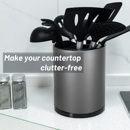 Haiyouneer Kitchen Utensil Holder for Countertop 360° Rotating Utensil Caddy Extra Large Utensil Crock Cooking Utensil Holder for Kitchen Counter (Dark Grey)