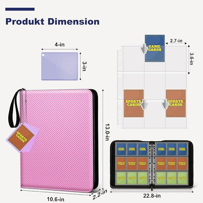 Mlikero Trading Card Binder, 9 Pocket Card Binder with Card Display Design, 720 Double Sided Pocket Collection Binder, Card Albums for MTG, TCG, and Sports Cards(Pink)