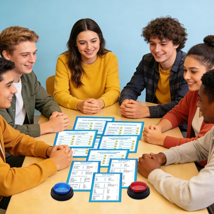 TUSAUW Christian Bible Friendly Feud Game with Answer Buzzers, Religious Feud Card Board Game Night Family Church Group Fun Trivia Quiz for Christmas Easter Party Office Class Team Building