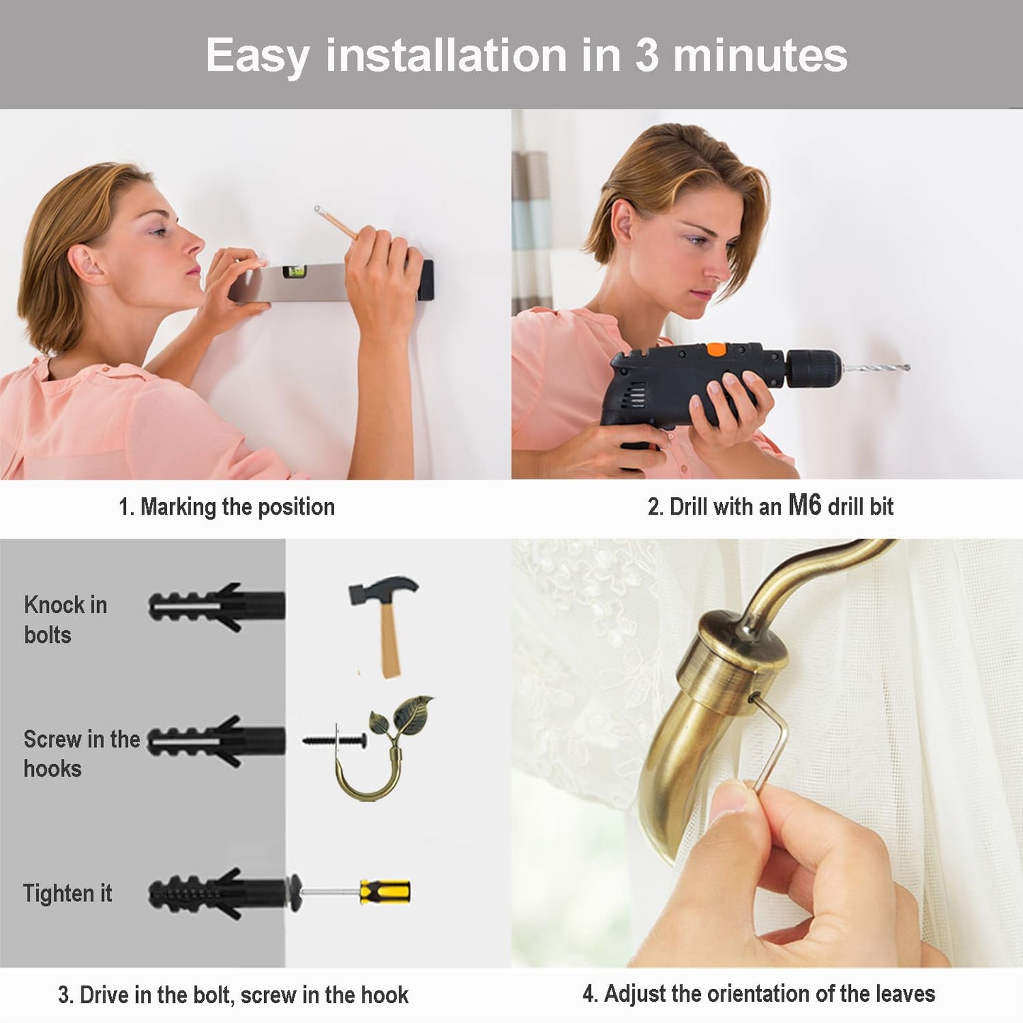HIKMLK Leaf Shaped Curtain Tieback Holdbacks 2pcs, Handmade Metal Curtain Side Holders for Wall, Curtain Hook Pull Backs for Drapes Window Decoration