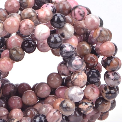100PCS Gorgeous Black Stripe Rhodonite Natural Gemstone Loose Beads 8mm Smooth Round DIY Bracelet Necklace for Jewelry Making (Pink Black Rhodonite, 8MM)