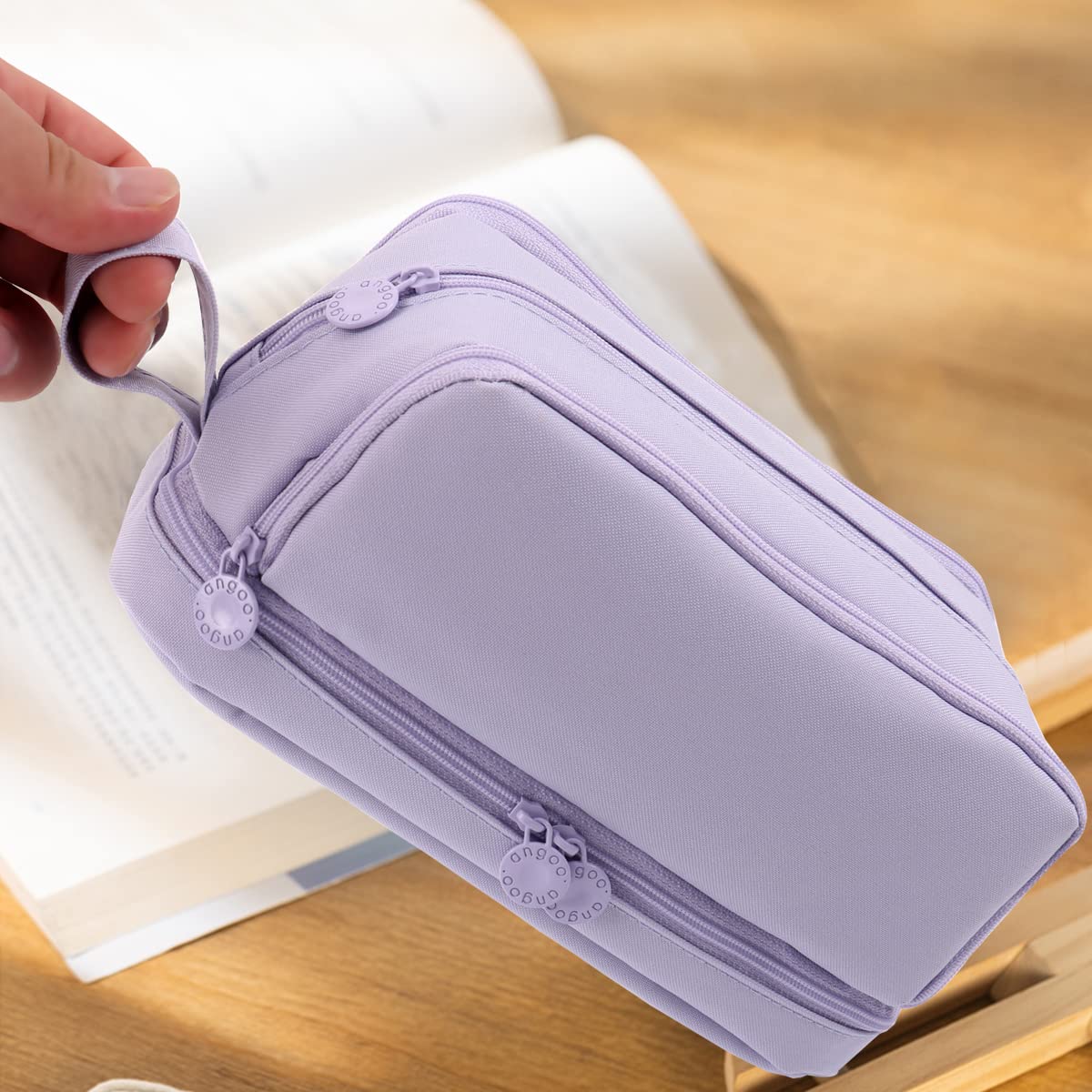 MAMUNU Large Capacity Pencil Case 4 Compartments, Pencil Pouch Bag with Zipper Portable Handle, Pen Case Bag Stationery Organizer for Office College School Adults Teen Girls Boys Men Women, Purple
