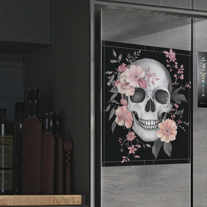Skull Dishwasher Magnets Decorative Cover,Flowers Magnet Fridge Panel Decal for Home Kitchen Decor,23x26 in