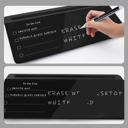 TOWON Black Desktop Whiteboard with todo List Templates, White Board Dry Erase Small for Desk, Glass Reminder Memo Notepad to-do List Dry Erase with Storage, Lined & Free Section, 16x7 Inches