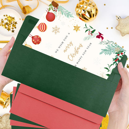 CINSOEN 100 Pack Christmas Red and Dark Green #10 Business Envelopes, Standard Envelopes Self Seal, 4 1/8 x 9 1/2 Inch Letter Size Business Mailing Envelopes for Baby Shower Wedding Birthday