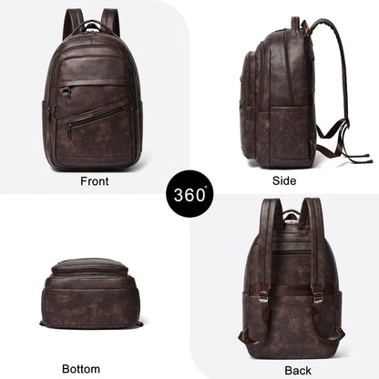 LATMAP 43L Backpack for Women Men - Vegan Leather Backpack Purse Travel Carry-on Bag College Bookbag Work fits 17" Laptop, Coffee