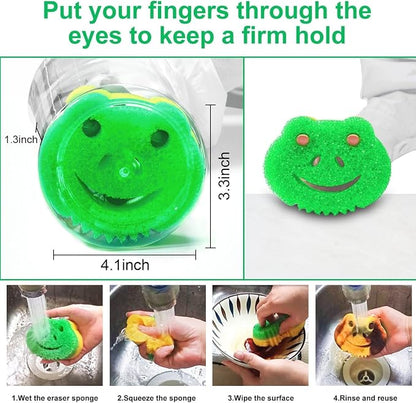 5 Pack Frog Dual-Sided Multi-Functional Scrub Sponge, Dual-Sided Temperature Controlled Kitchen Sponge for Dishes,Furniture,Scrub Sponges Household Cleaning Pads Bathroom Wall Cleaner