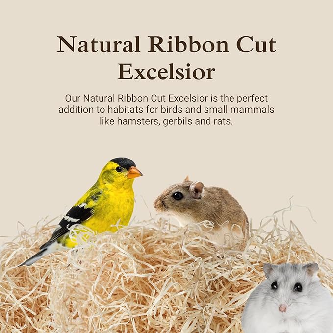 The Habitat Life - Natural Ribbon Cut Excelsior - for Birds, Hamsters, Gerbils, Rats & Other Small Mammals - Soft & Absorbent - Wood Fiber - Dye-Free & Safe - Medium - 1 Pack