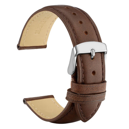 WOCCI 18mm Vintage Leather Watch Band for Men and Women, Silver Buckle (Dark Brown)