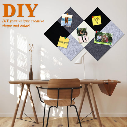 HULAVO Square Felt Cork Bulletin Board Tiles, Self Adhesive DIY Felt Pin Board for Wall 30" x 20" with 35 Pushpins for Office School Home Wall Decor Stickers Memos Photos Display (Gradual Grey)