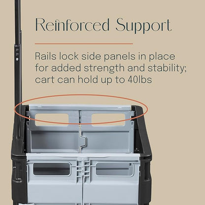 Mobile Folding Utility Cart with Canvas Storage Organizer Bag, Rolling Cart, Dark Grey/Grey