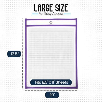 Essex Wares - 30 Pack, Assorted, Dry Erase Pocket Document Protectors,10" Wide x 13.5" Tall - Dry Erase Clear Plastic Sleeves - Reusable & Easy Erase Plastic Invoice Holders, Water-Resistant & Durable