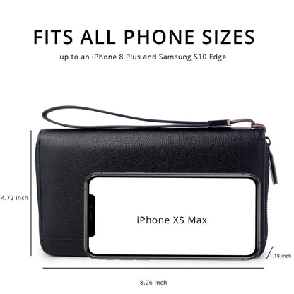 Travel Document Organizer RFID Blocking Leather Multiple Passport Wallet Family Holder Id Wrist Strap(Black)