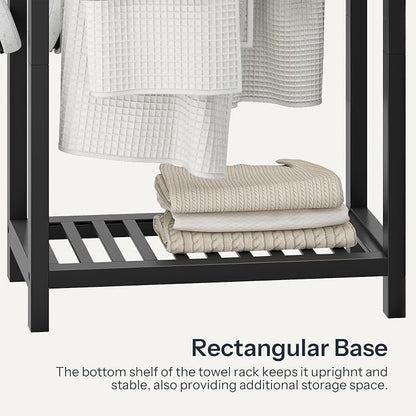HOOBRO Freestanding Towel Rack for Bathroom, 2 Tier Decorative Bamboo Blanket Rack, Quilt Display Stand with Storage Shelf, 16.5" L x 9.4" W x 30.5" H, Bedroom, Living Room, Black BK02LB01