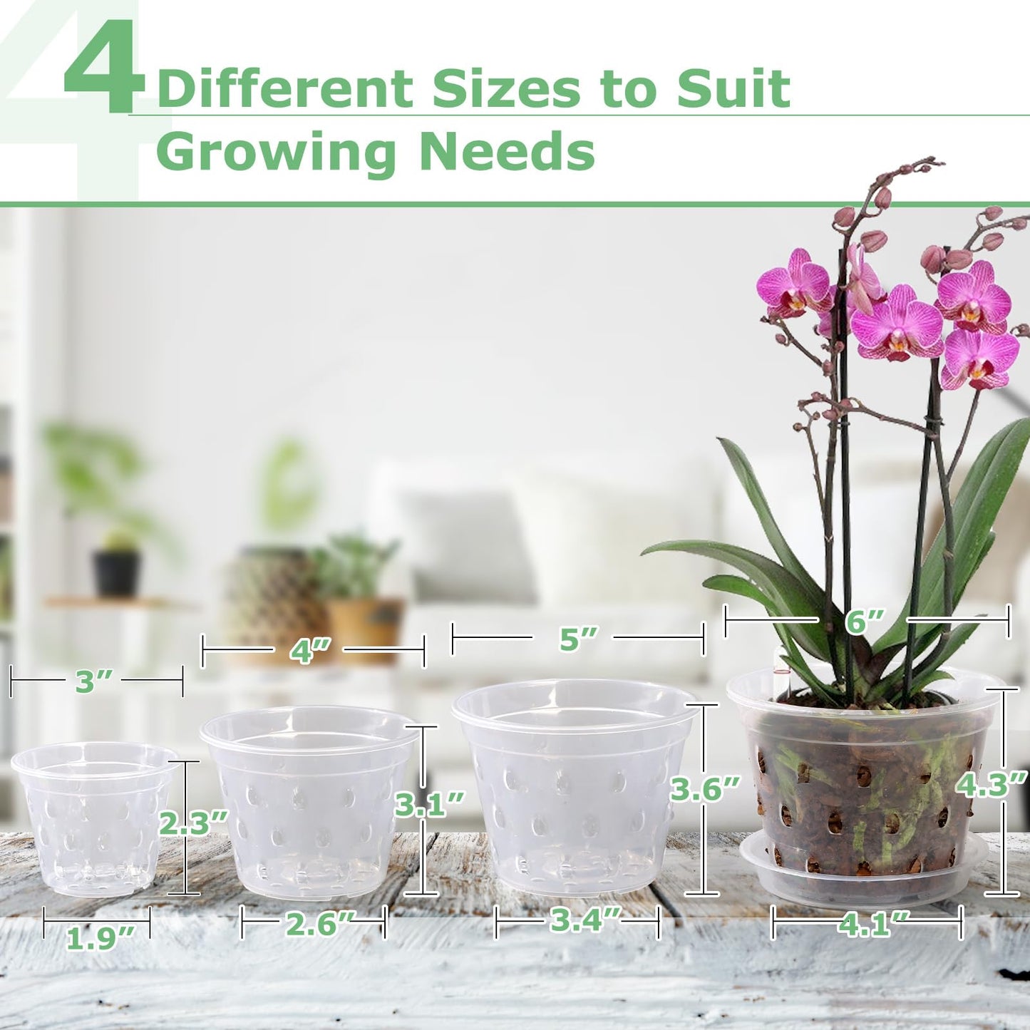 YOPIKUU Orchid Pot,3 4 5 6 Inch 8 Pack Orchid Pots with Holes and Saucers,Clear Plastic Flower Plant Pot for Indoor Outdoor Plants,Slotted Orchids Planter(3 4 5 6Inch)