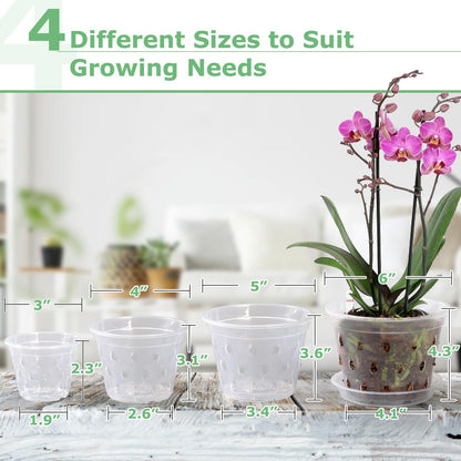 YOPIKUU Orchid Pot,3 4 5 6 Inch 8 Pack Orchid Pots with Holes and Saucers,Clear Plastic Flower Plant Pot for Indoor Outdoor Plants,Slotted Orchids Planter(3 4 5 6Inch)