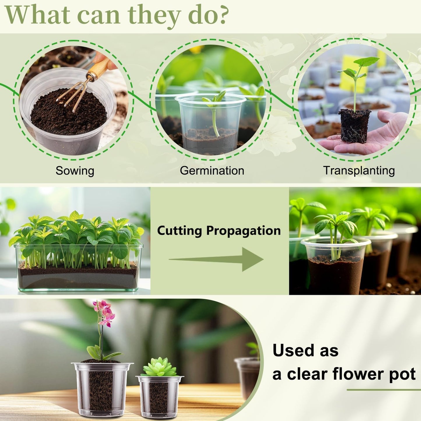 SupKing Clear Nursery Pots 6/5/4 Inch Plastic Seed Starter,12 Pack Plastic Pots for Plants with Drainage Holes for Transplanting Succulents Cuttings Come with 15 Seedlings Labels