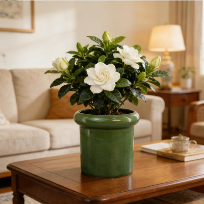DJMKLCZTTKX Ceramic Flowerpot with Tray,Dark Green Home Decor Planters for Bedroom Balcony and Office,Ceramic Pots for Plants and Perennial Flowers for Housewarming
